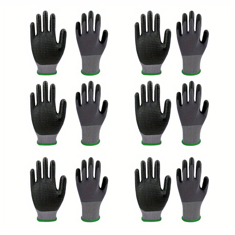 Guantes de trabajo de microespuma con revestimiento de nitrilo, 6 pares,  guantes de nailon de punto sin costuras, guantes de trabajo grises