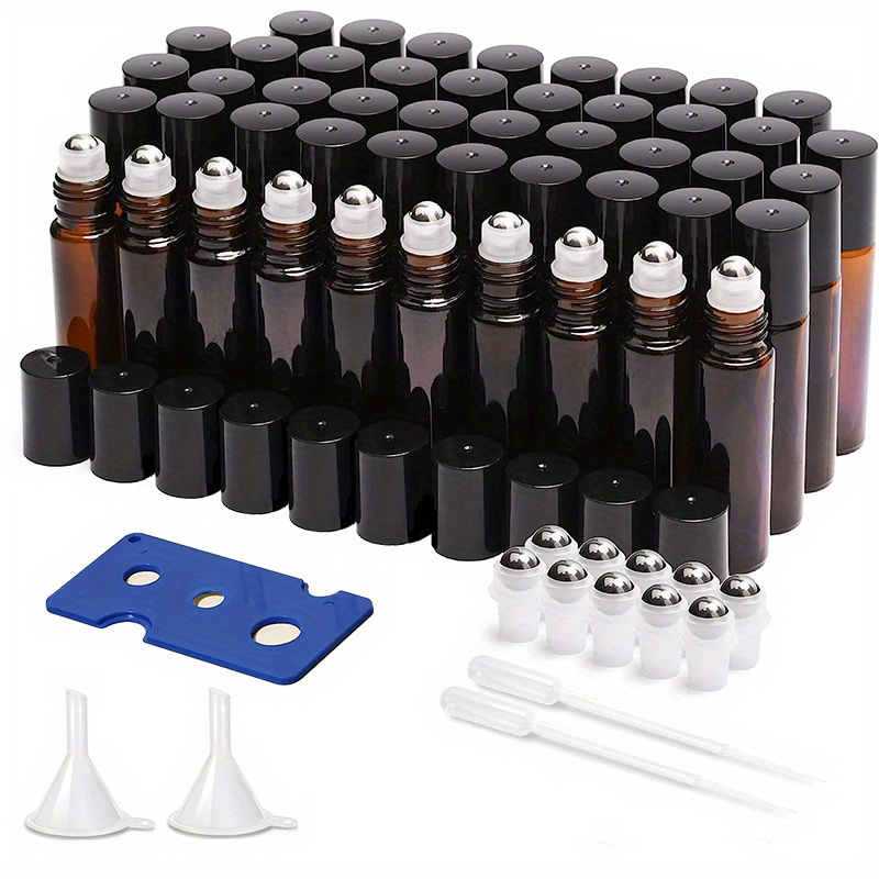 

48pcs 10ml Amber Glass Essential Oil Roller Bottles With Stainless Steel Roller Balls - Travel-friendly And Perfect For Aromatherapy