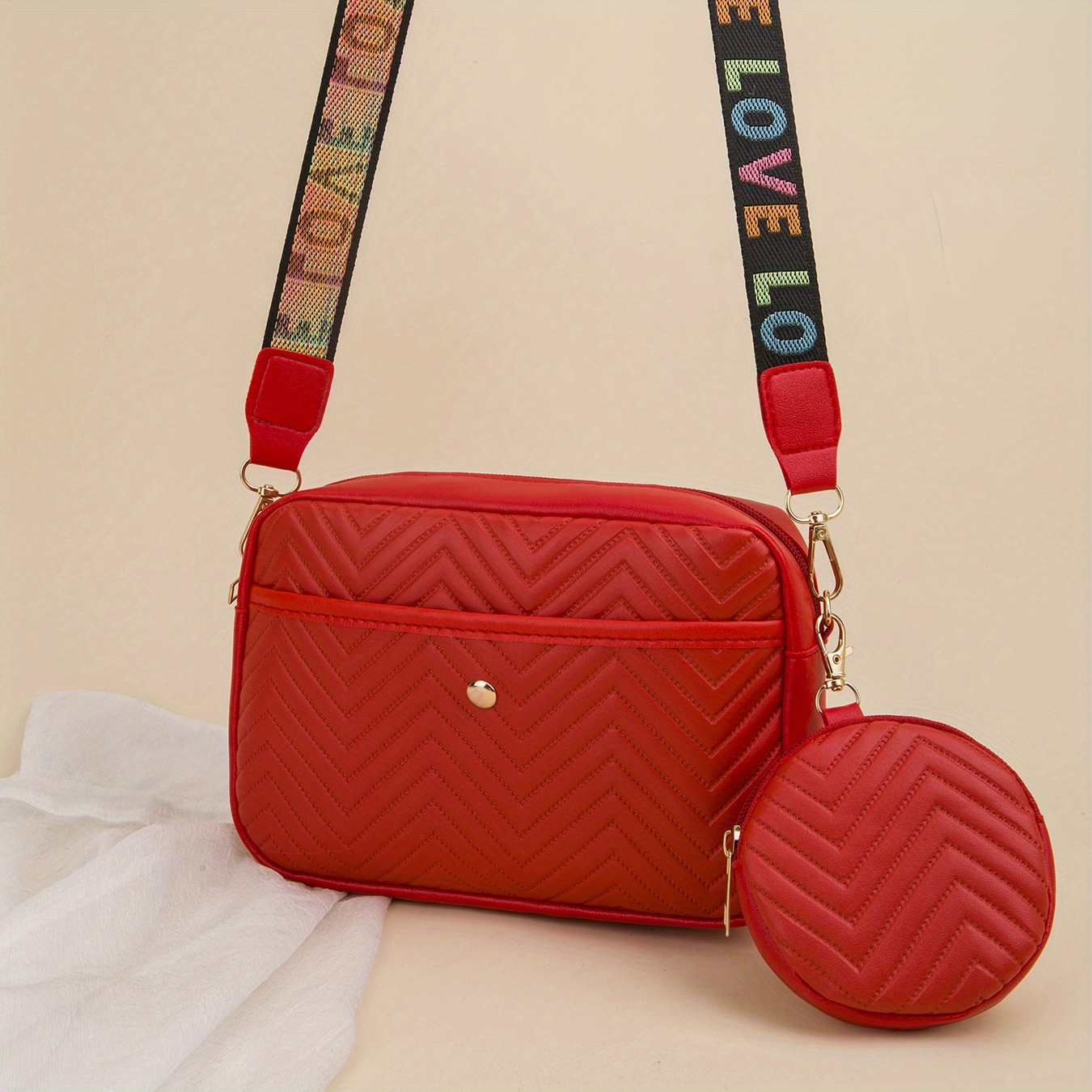 Quilted Shoulder Bag with Coin Purse, Women's Small Crossbody Bag, PU Leather Square Bag,Temu