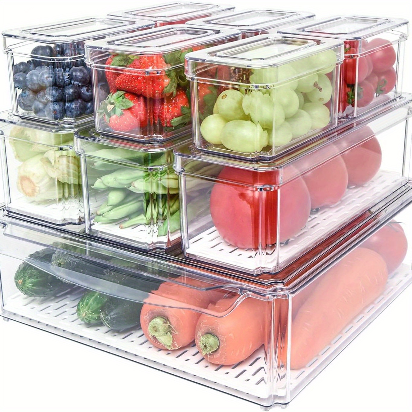 Bpa free Refrigerator Organizer Bins With Draining Pad Clear - Temu