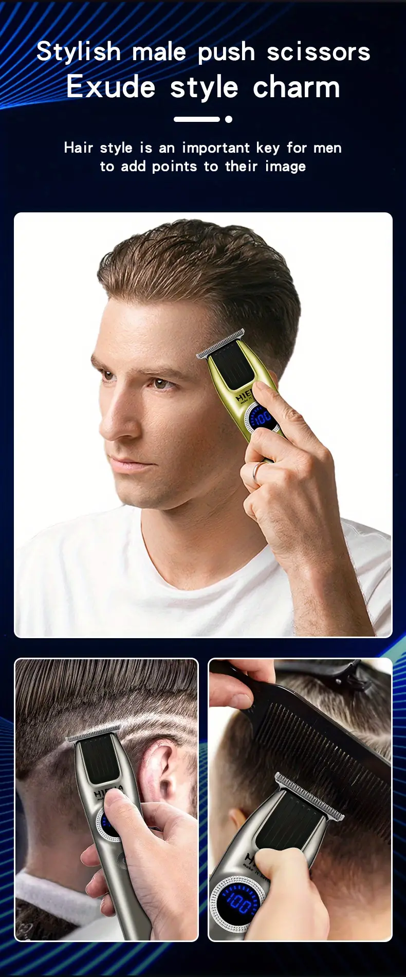 electric hair clipper with digital display rechargeable electric pusher waterproof hair trimmer beard trimer grooming kit details 3