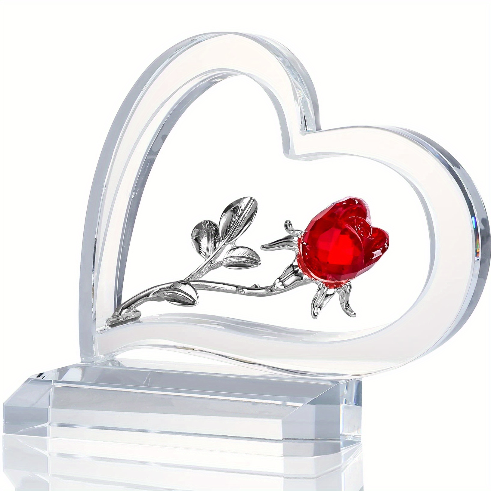 Image of 1pc Rose Statue Anniversary Romantic Women's Gift, Commemorative Gift For Girlfriends, Glass Flower Decoration Home Crafts, Suitable For Wedding Party Valentine's Day ( With Gift Box Packaging)