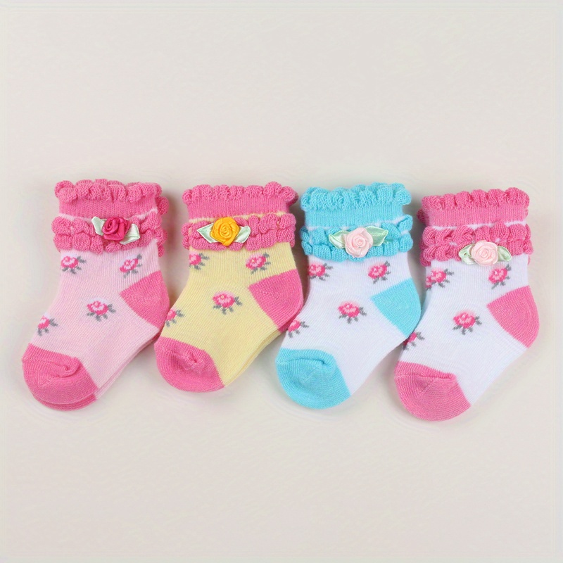 2/4 Paires De Chaussettes Bébé Fille 0-3 Mois, Chaussettes Bébé Ornées De  Roses Romantiques, Chaussettes Confortables Respirantes Décontractées Pour  Bébé - Temu Belgium