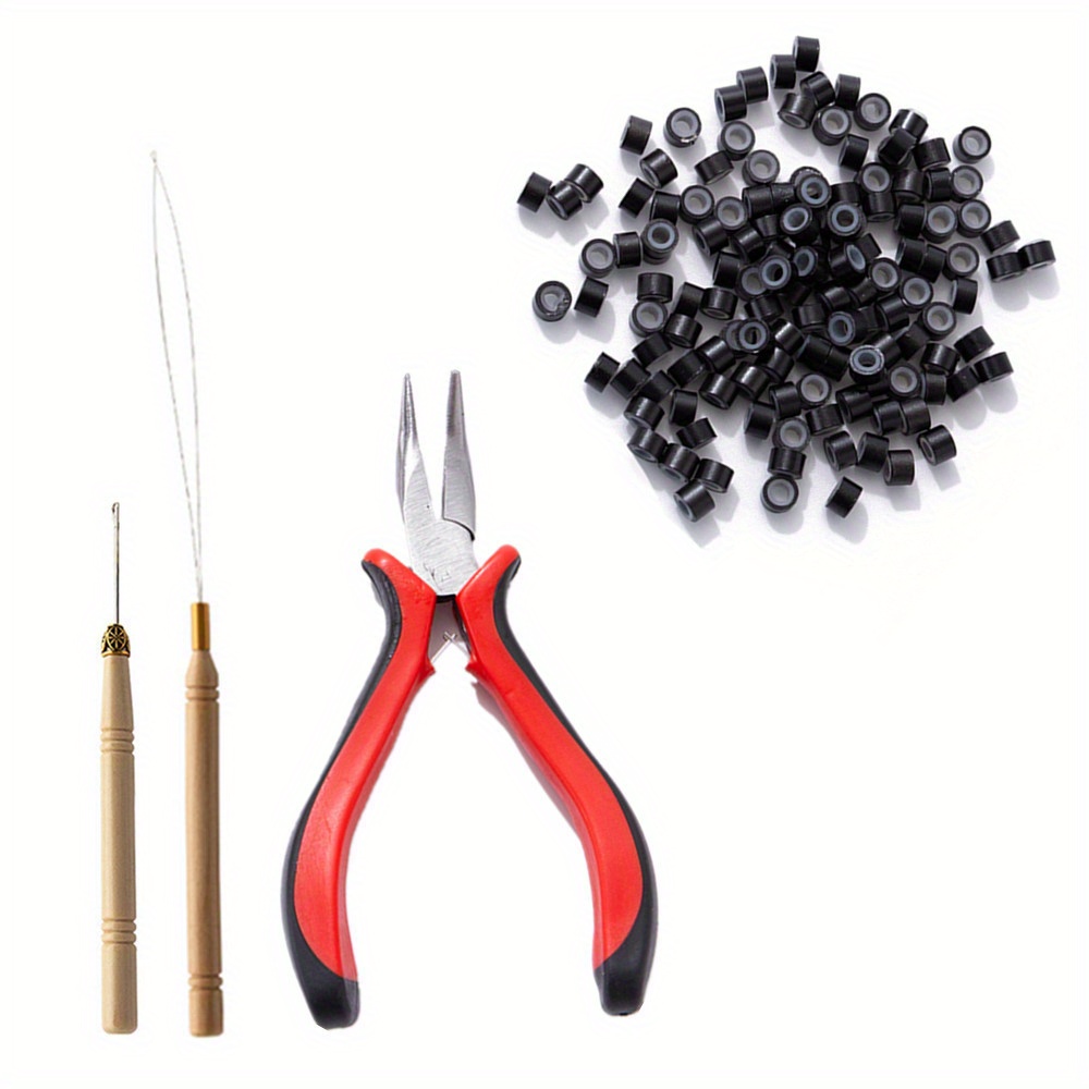 200pcs Silicone Micro Rings Hair Extensions Tools Kit: Three-hole