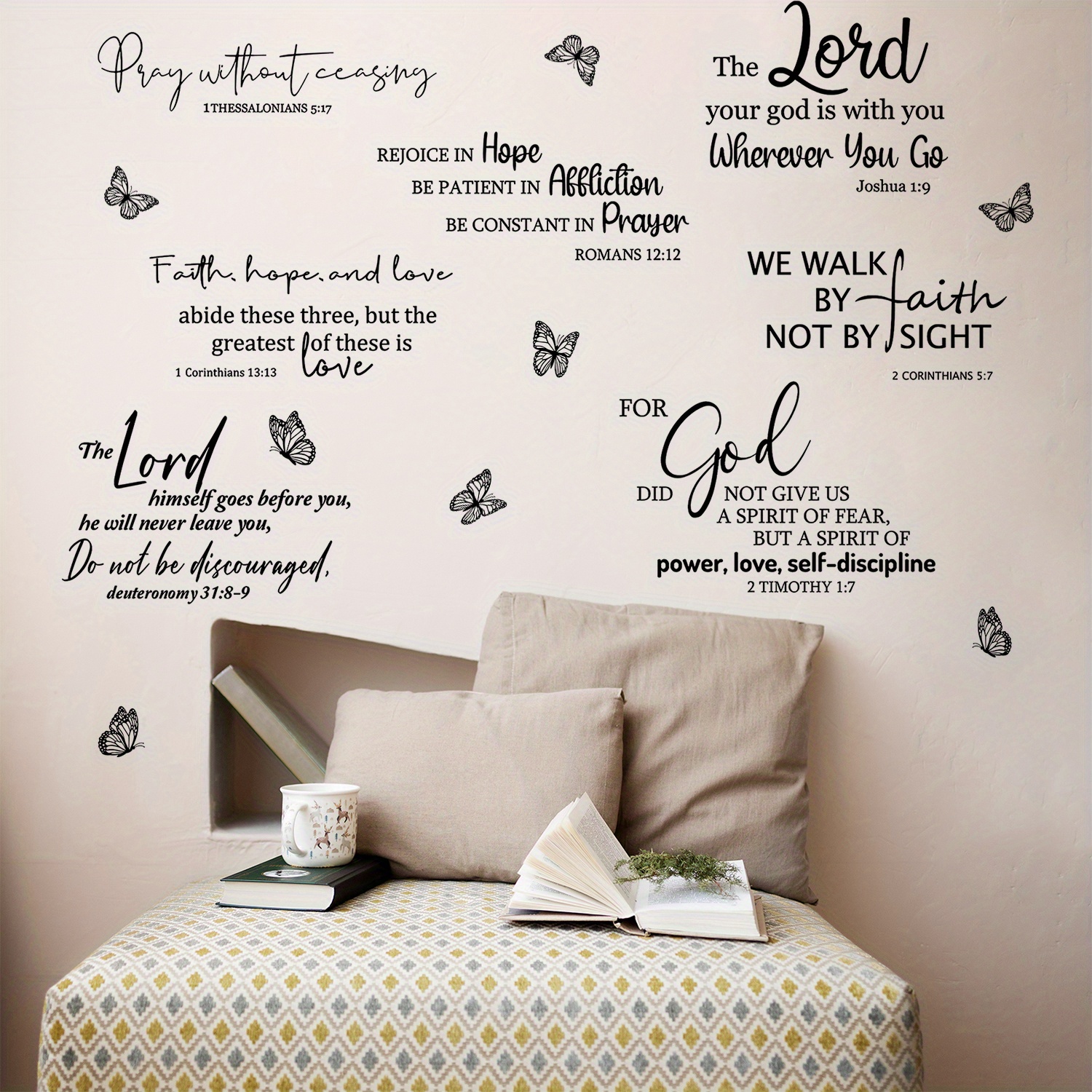 1pc Verset Biblique Avec Papillon Stickers Muraux, Citation