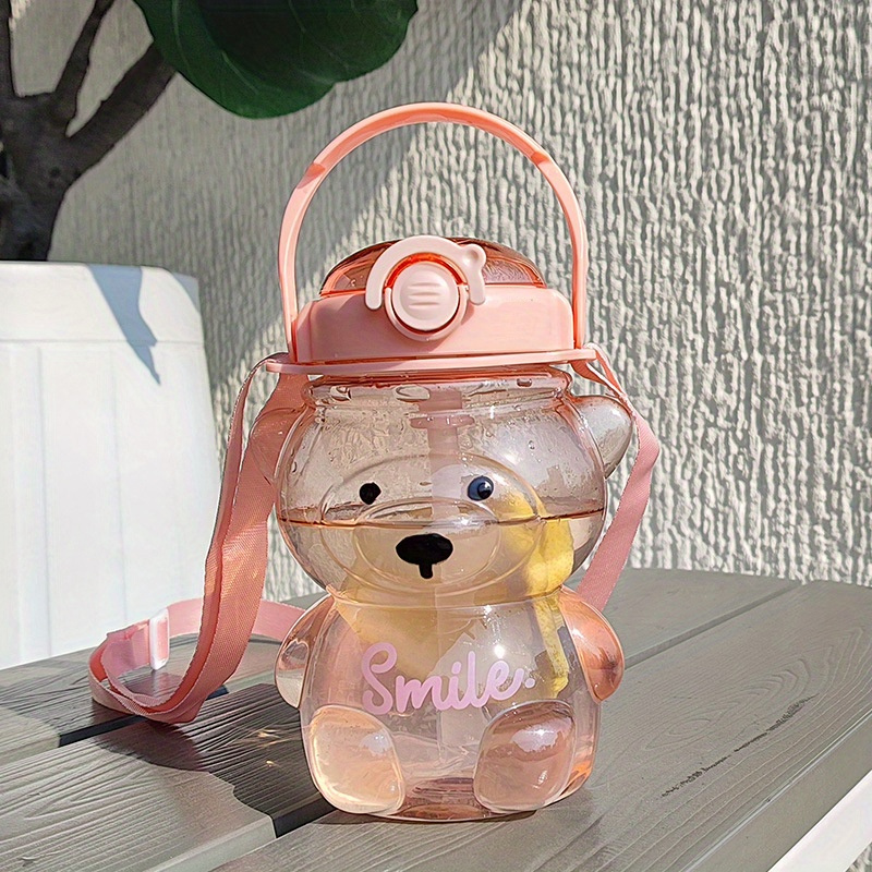 Cute Bear Water Bottle With Adjustable Shoulder Strap & Straw - Creative  Portable Water Bottle For Outdoor Camping - Temu