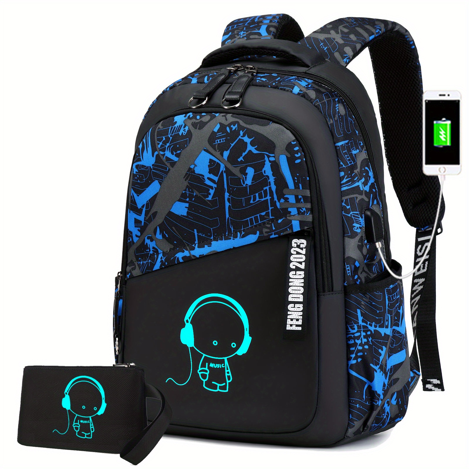 Luminous School Backpack Cool Boys School Backpack Music Boy