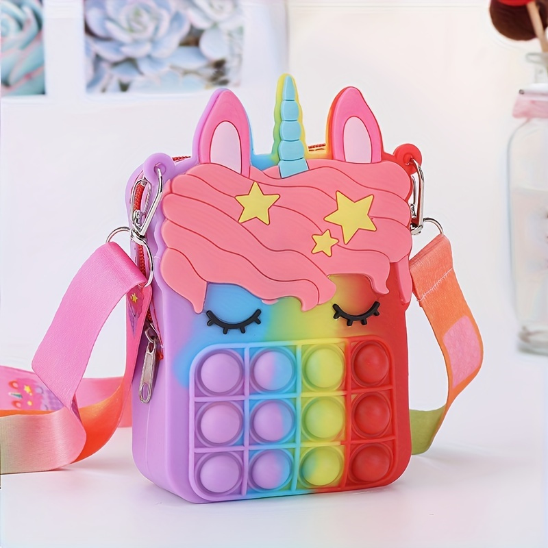 Cartoon Plush Unicorn Handbag Wallet One-shoulder Kindergarten Squinting  Small Square Bag Gift - Temu