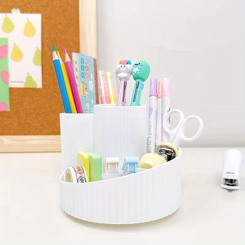 LYFJMUS Organizador De Escritorio Giratorio Con 2 Soportes Para Bolígrafos, Soporte Giratorio De 360 Grados, Organizador De Escritorio Y Accesorios Para Suministros De Arte, Caja De Almacenamiento