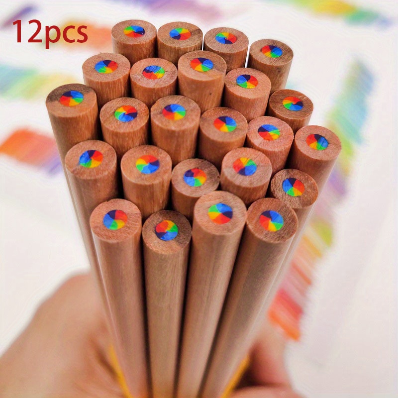 12 Pcs Rainbow Colored Pencils, 4 Color In 1 Colorful Rainbow Pencils Multi  Colored Pencil With Pencil Sharpener Laser Colored Pencils Bulk For Drawin