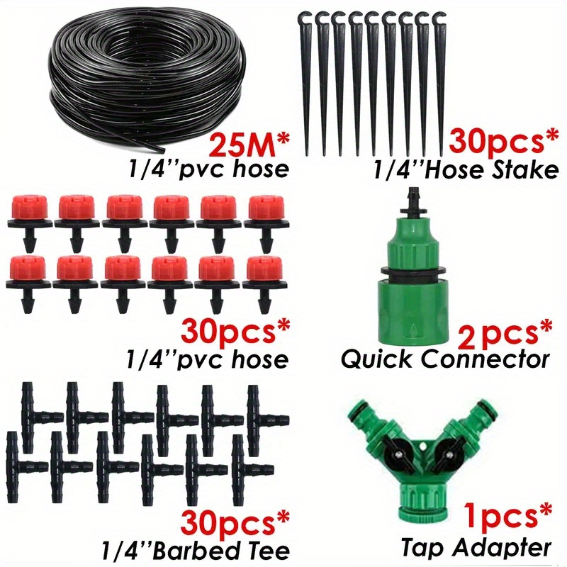 Image of 1 Set Automatic Micro Drip Irrigation Kit, Plastic Hose System With Adjustable , Universal Connector, No Electricity Required, For Home Garden Greenhouse Potted Plants