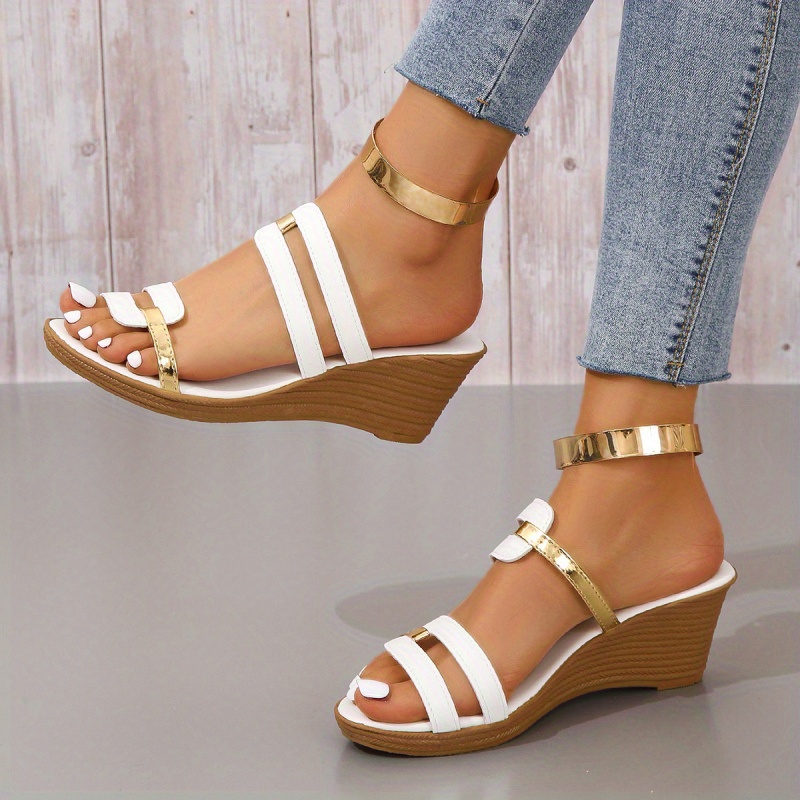 womens colorblock platform sandals slip on soft sole casual wedge slides versatile summer daily slides details 0