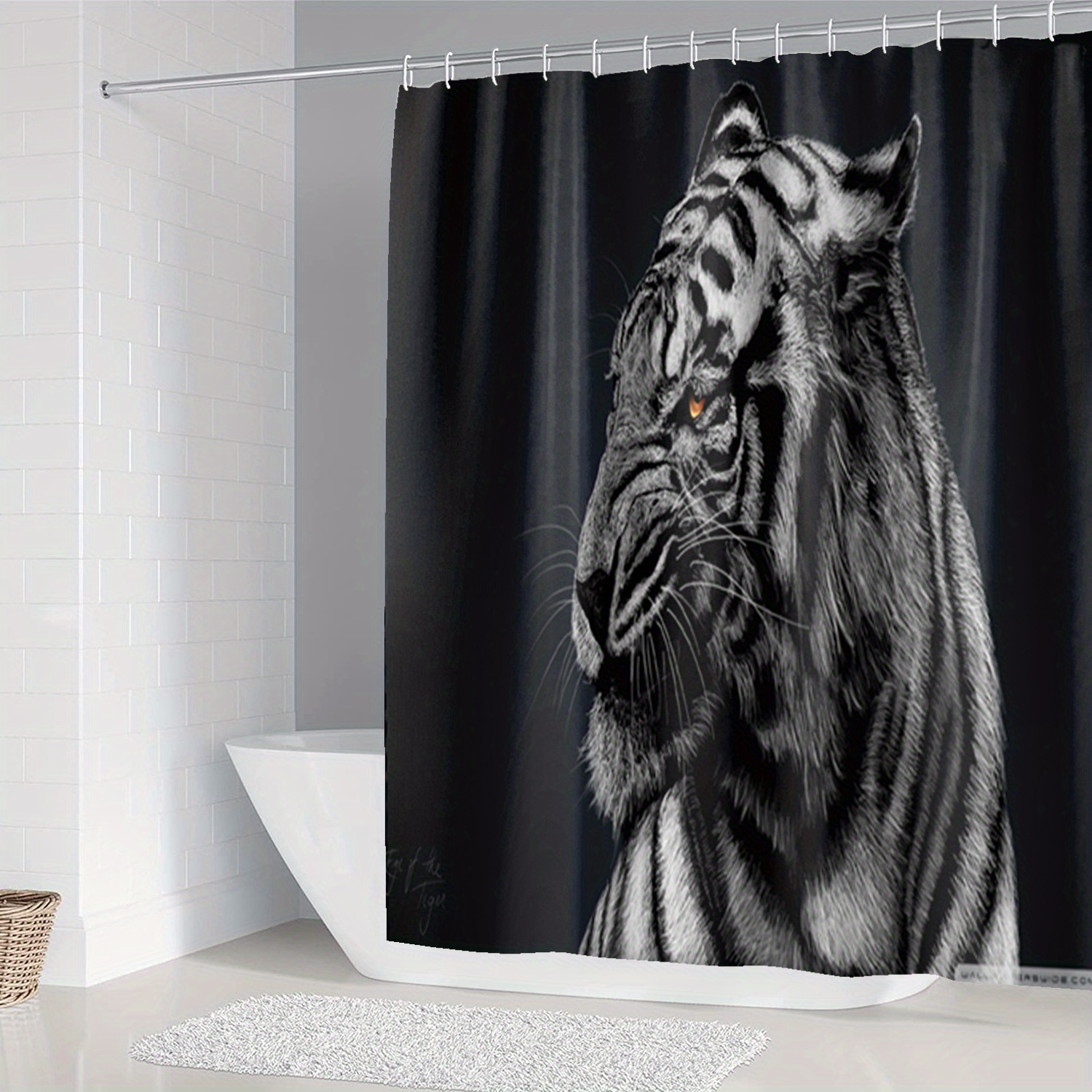 Cortina de ducha para niños, diseño de gato, diseño de animales de tigre,  color negro, cortina de ducha divertida, decoración de baño, cortina de