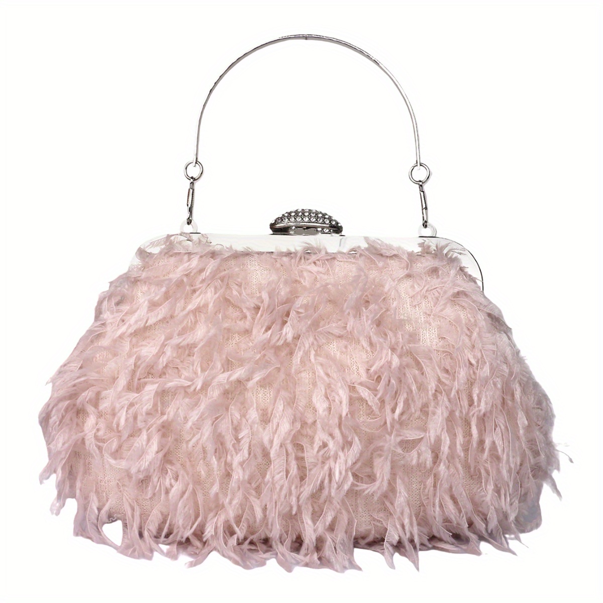 Women Ostrich Feather Purse Ostrich Tote Bag Fluffy Feather Purse Fringe  Clutch Evening Handbag for Party Prom Orange