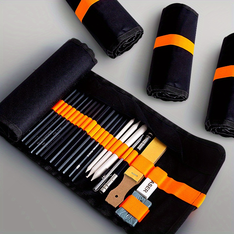 Sketch Pencils Set Sketching Kit Roll Up Canvas Wrap Bag - Temu