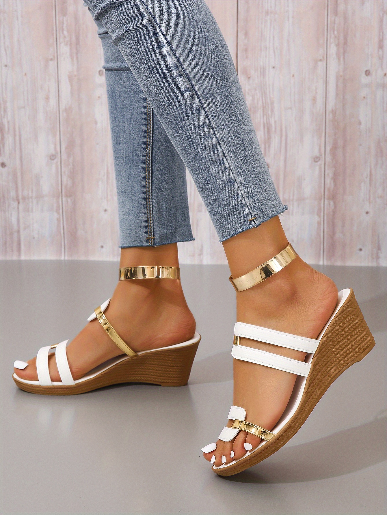 womens colorblock platform sandals slip on soft sole casual wedge slides versatile summer daily slides details 3