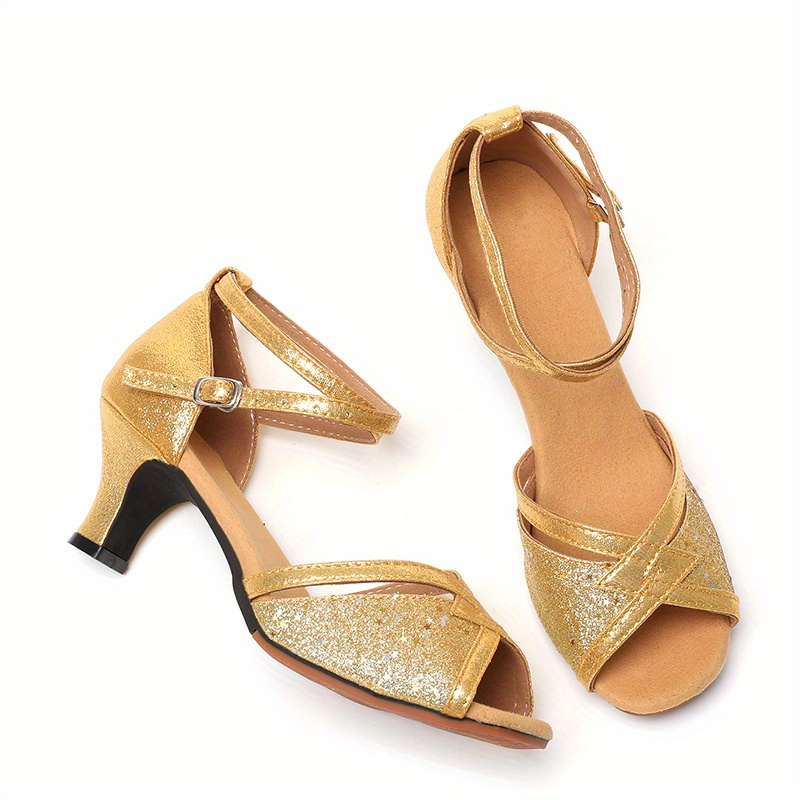 Zapatos De Baile Latino De Fondo Suave Para Mujer, Cómodos Zapatos De Baile  Dorados