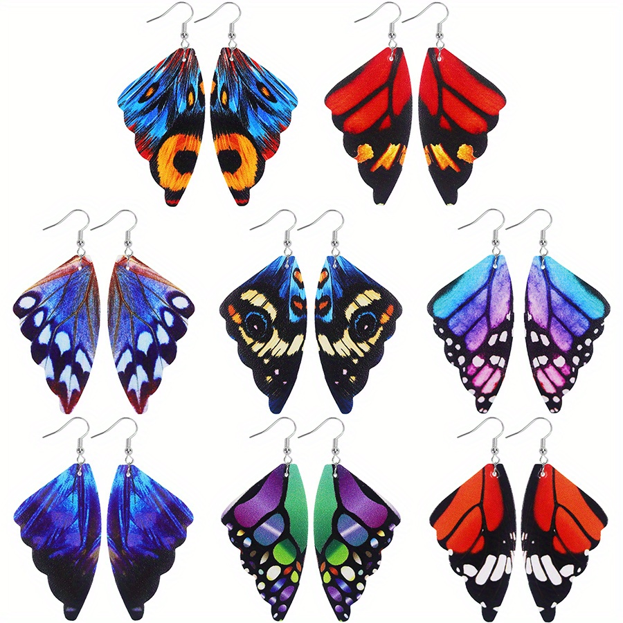 8 Pairs Exquisite Colorful Dangle Earrings Set Cute Pu Leather Jewelry Delicate Female Gift