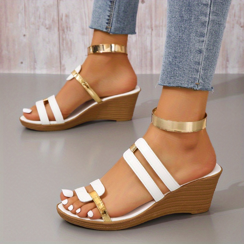 womens colorblock platform sandals slip on soft sole casual wedge slides versatile summer daily slides details 2