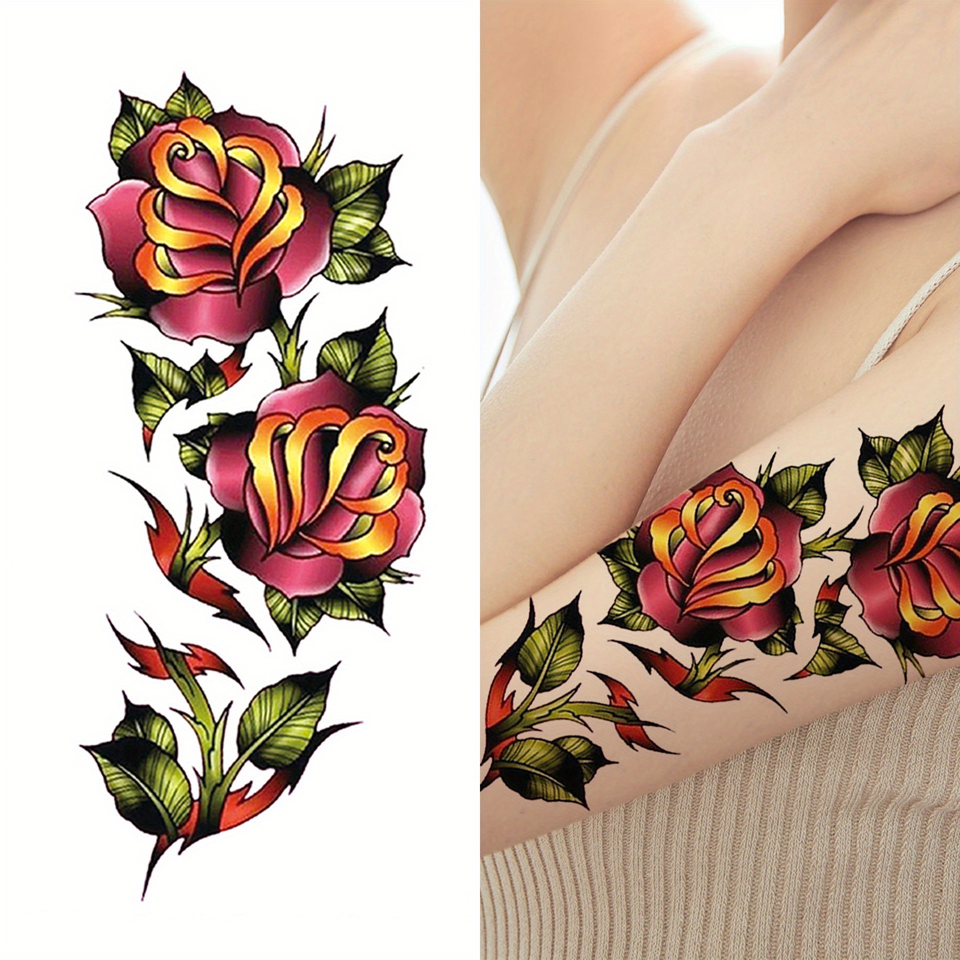 Large Rose Flower Temporary Tattoos For Women Adults Realistic Dream  Catcher Butterfly Lotus Fake Tattoo Sticker Arm Leg Tatoos - Temporary  Tattoos - AliExpress