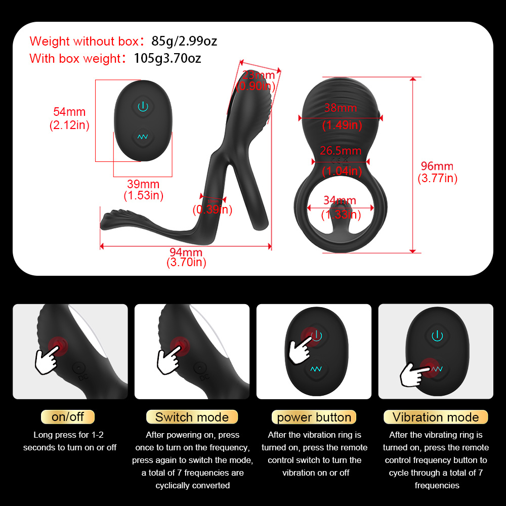 Anillo vibrante para pene masculino 7 modos de Vibración Punto G, Masaje  Vibrador Control remoto, Eyaculación retardada Aro para pene Pareja adulta,  J