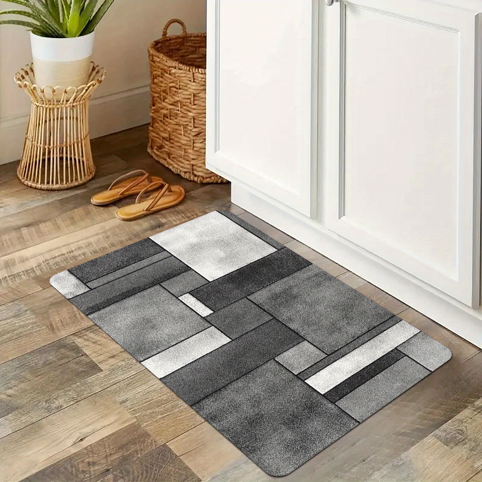 1pc simple gray and white geometric pattern floor mat   non slip waterproof and stain proof mat suitable for living room bedroom and kitchen home decor room decor details 6