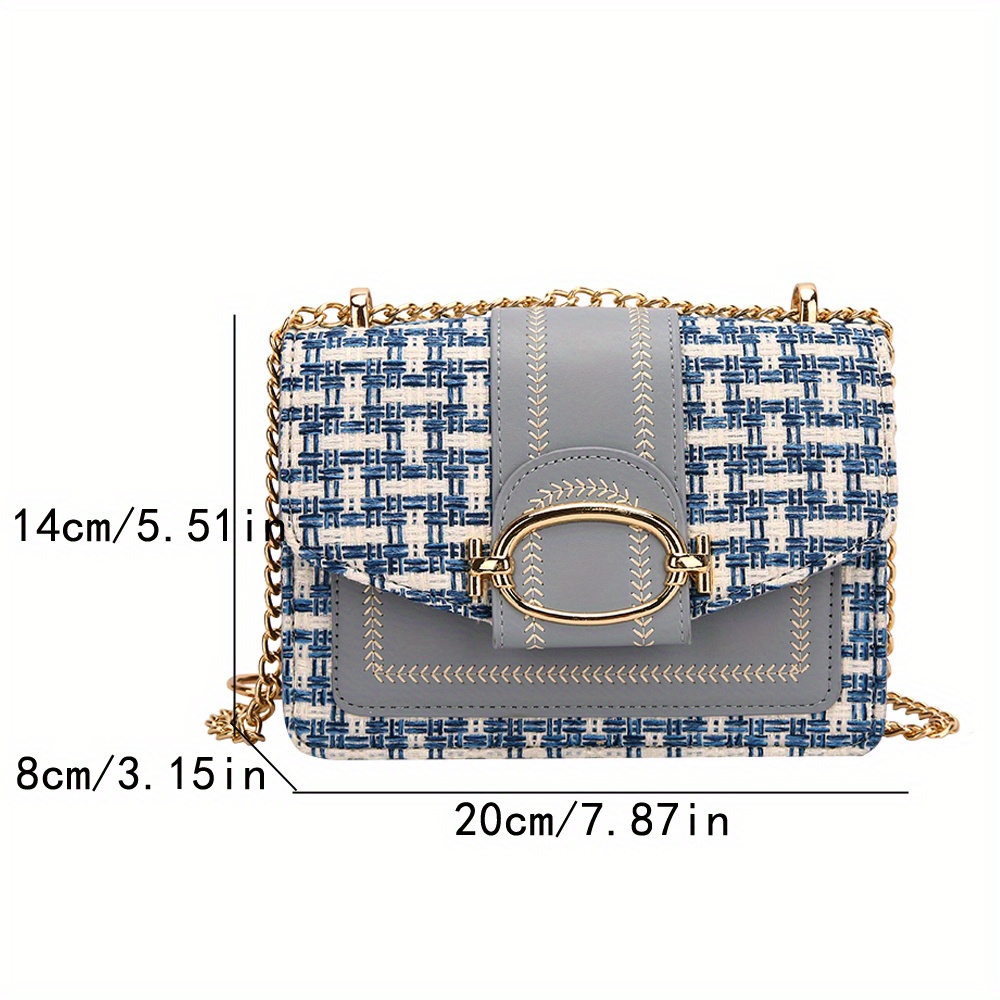 mini plaid pattern tweed bag buckle decor shoulder square bag chain crossbody flap purse for everyday details 7