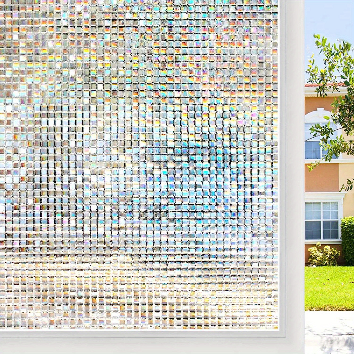 Coavas Rainbow Window Film Privacy: Holographic Decorative Stained Frosted  Glass Window Stickers Bathroom Prism Window Clings Removable Opaque Static