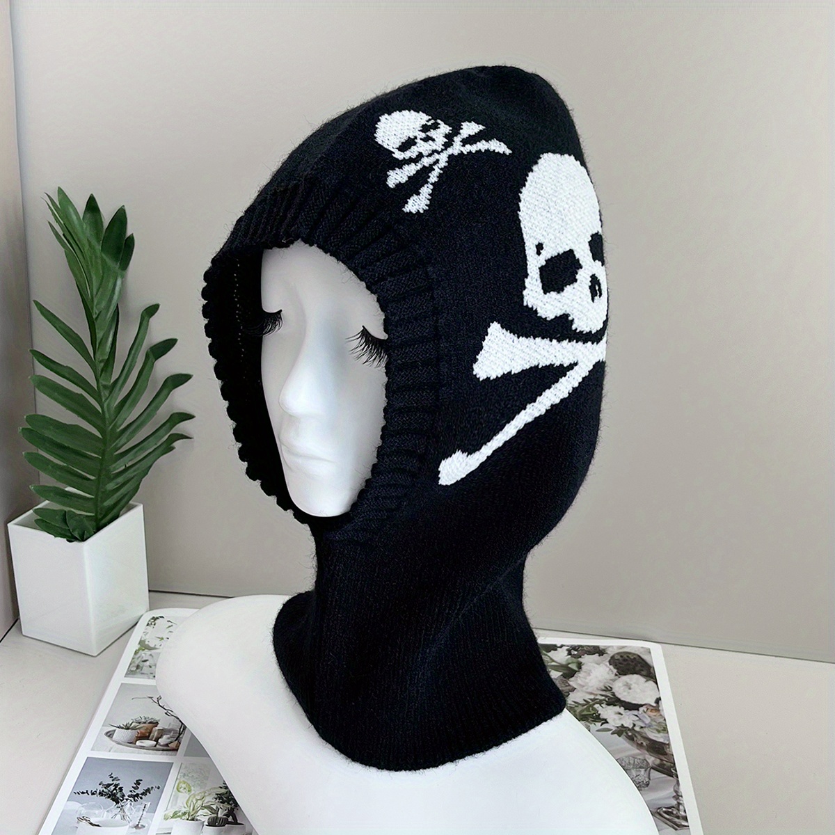Hip Hop Skull Jacquard Beanies Unisex Knit Hats Elastic Warm Hood
