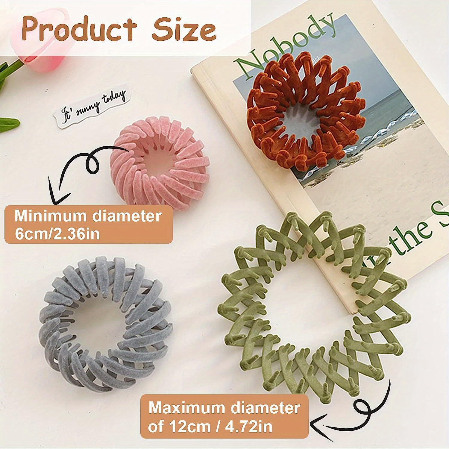 7pcs womens velvet surface expandable bird nest magic hair clip ponytail holder hair accessory lazy bun fixing   up hair styler Product details 4