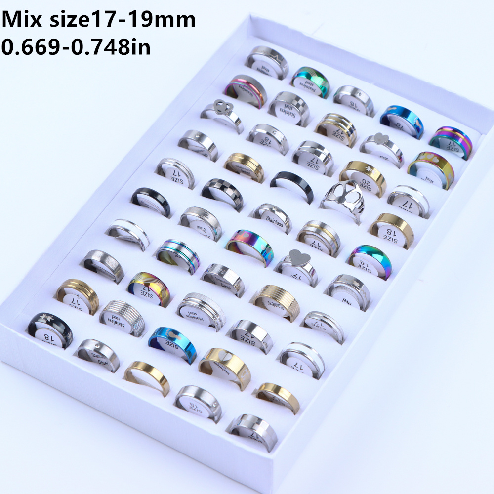 50pcs/pack Fashion Classic Heart Stripe Stainless Steel Rings for Women & Men Simple Colorful Mixed Style Jewelry, Jewels Gifts,Temu