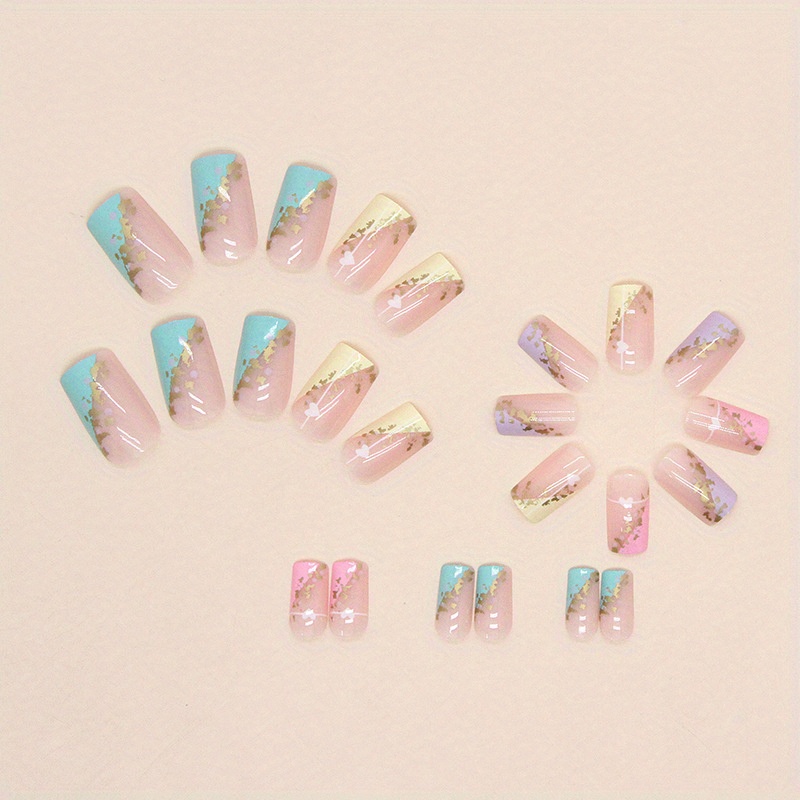 Glossy Medium Square Press Nails Mixed Glitter French Tip - Temu