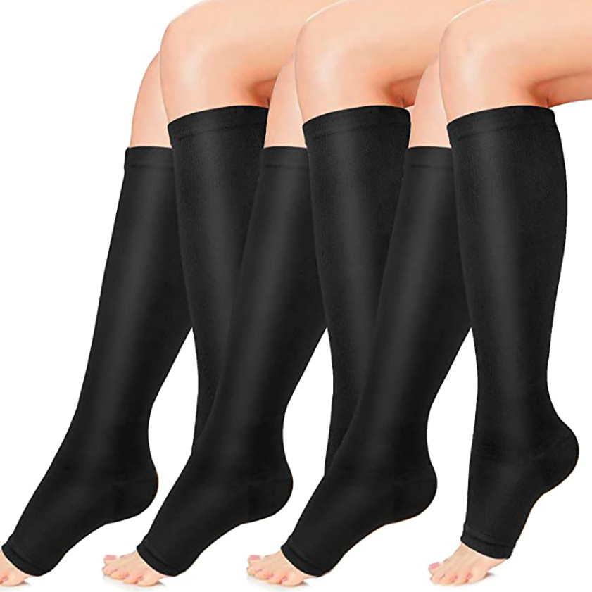  FEYHAY 3 pares de calcetines de compresión de punta abierta de  15-20 mmHg, calcetines de compresión sin dedos para mujer, 01 Negro/Negro :  Ropa, Zapatos y Joyería