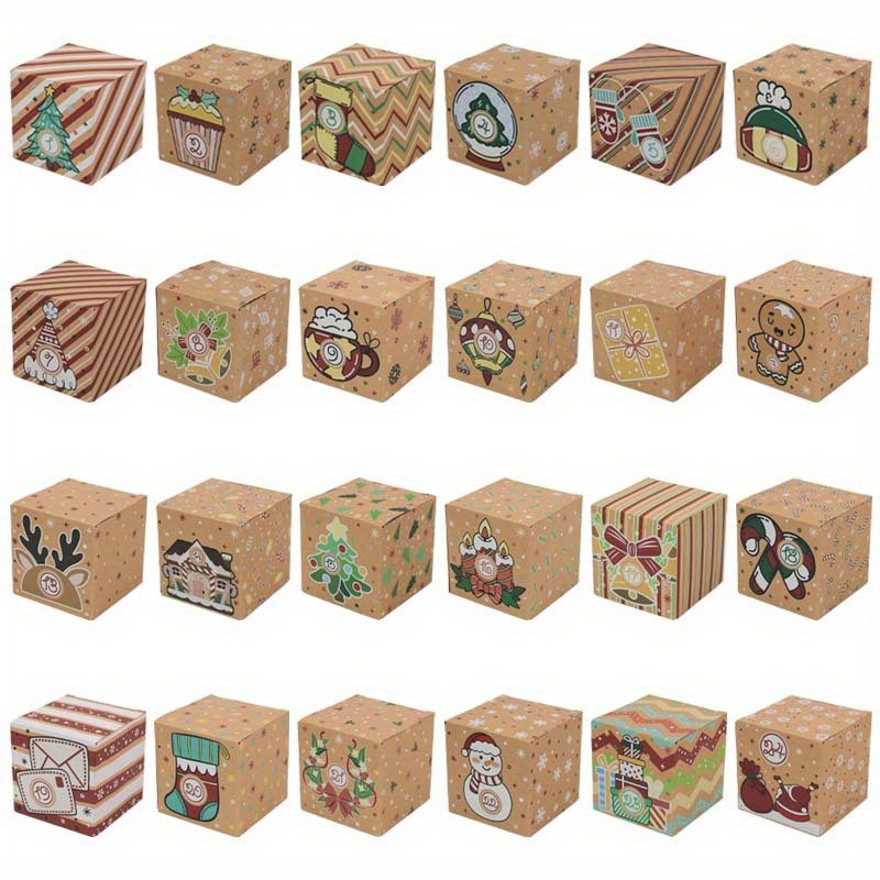 TEMU 1set Advent Calendar Boxes For Christmas, 24-days Countdown Paper Gift Boxes, Vintage Xmas Numbered Decorative Boxes, Diy Fillable Holiday