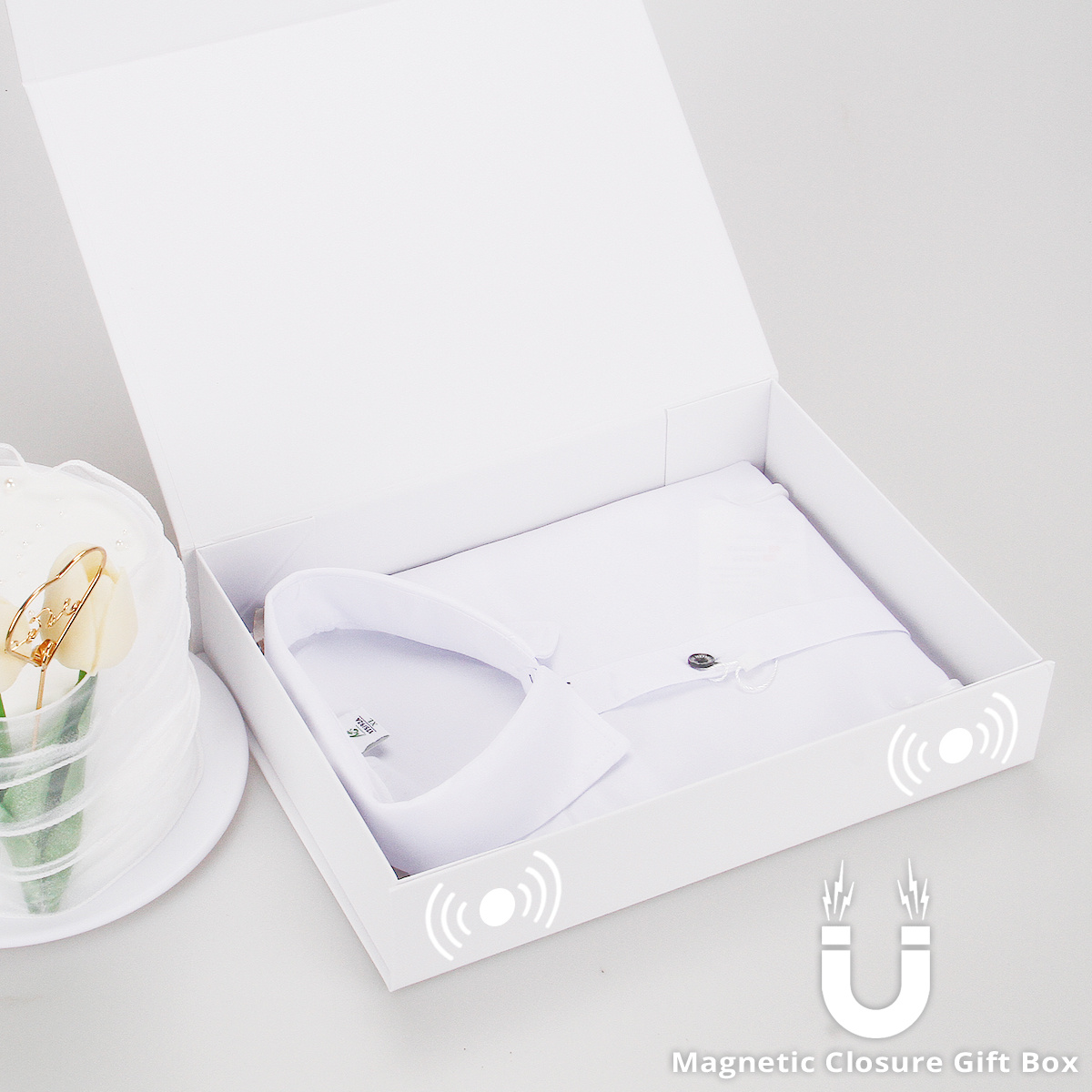 Caja de regalo de 7.8 x 7 x 3.1 pulgadas, color blanco, con tapa, caja  plegable para damas de honor y padrinos de boda, con cierre magnético;  cajas
