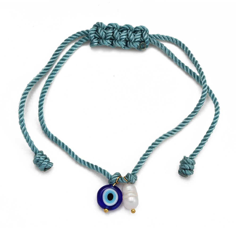 Freshwater Pearl Evil Eye Bead Bracelet, Adjustable