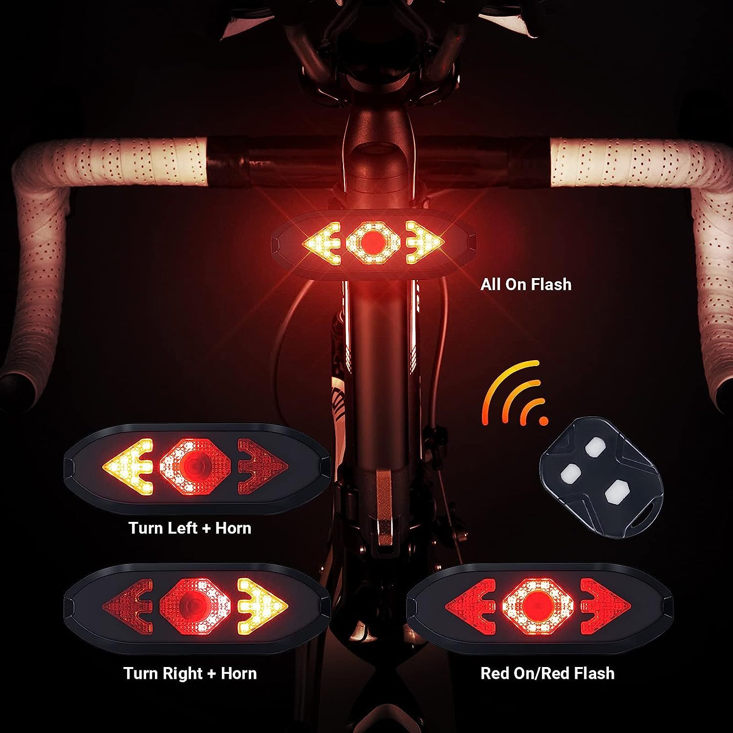 Oricycle Rechargeable Bike Tail Light LED - Remote Control, Turning Lights,  Ground Lane Alert, Waterproof, Easy Installation for Cycling Safety Warning  Light