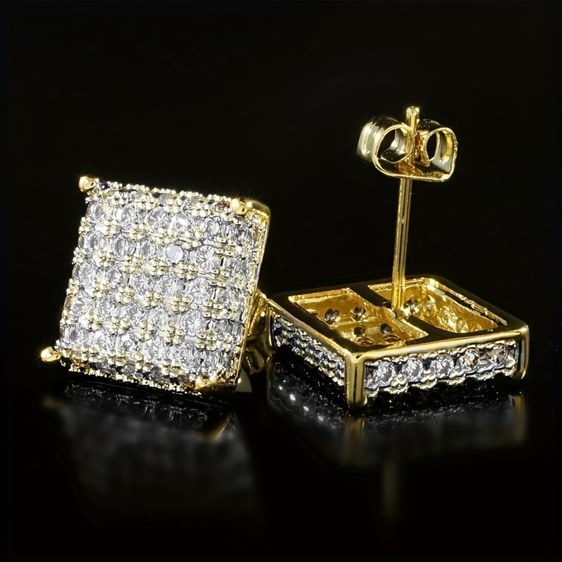 TEMU 1 paire de boucles d'oreilles carrées en cuivre micro-incrustées de synthétique, accessoires de bijoux tendance