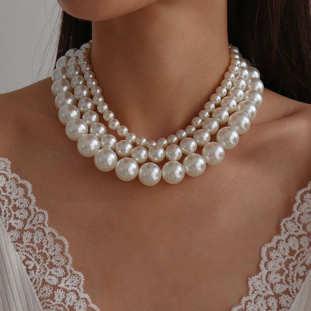 Double Layered Imitation Pearl Necklace Elegant Simple Style For Women  Party Neck Accessories