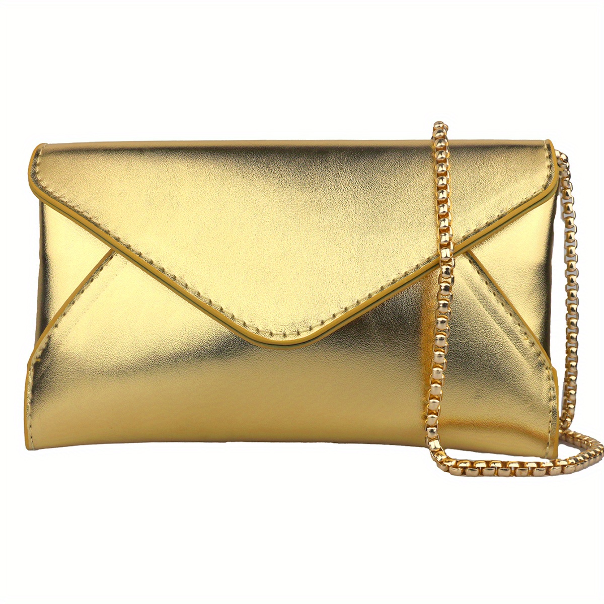 Women Evening Bag Envelope Clutch Purse with Silver Chain for