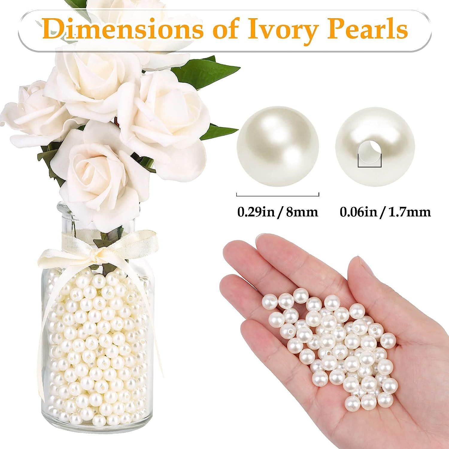 300pcs ivory imitation pearl craft pearls, pearls without holes, used in  jewelry making, bracelets, necklaces, hair, crafts, ornaments and vase  fillings