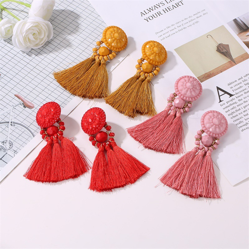 Rinhoo Fashion Lucky Daisy Flower Tassel Earrings – Gold, Cubic Zirconia, Nickel-Free Dangle Drop Studs For Women