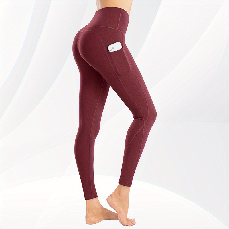 Solid Color Tummy Control Sports Yoga Leggings Pocket High - Temu  Philippines