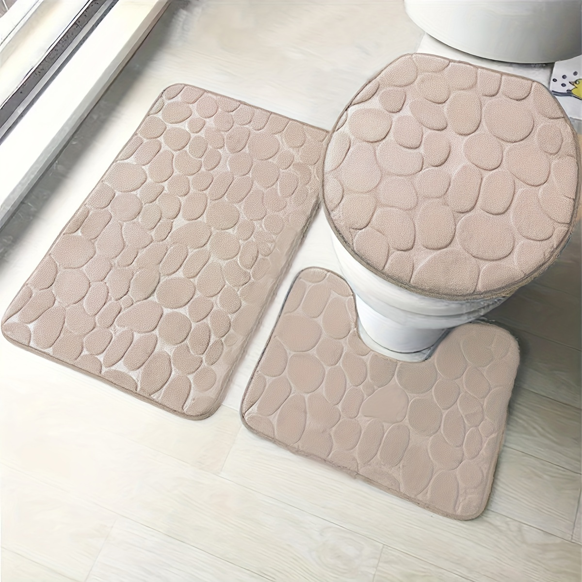 Memory Foam 3 PC Bathroom Rug Absorbent Bathmats Set Small Large