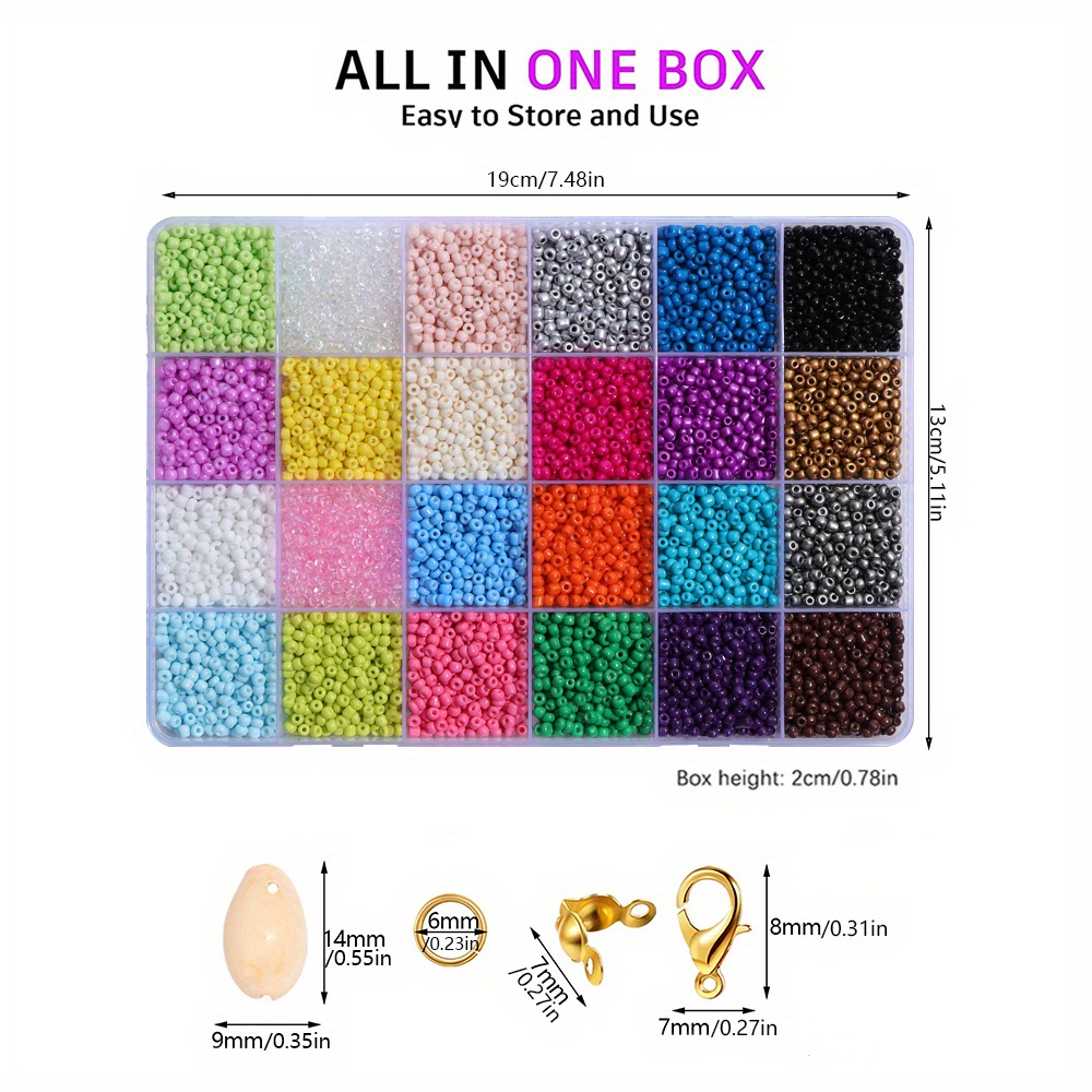 24/48 colores Kit de cuentas de vidrio de 3 mm para hacer joyas, pequeñas  cuentas coloridas con encantos colgantes y cuentas de letras para hacer puls