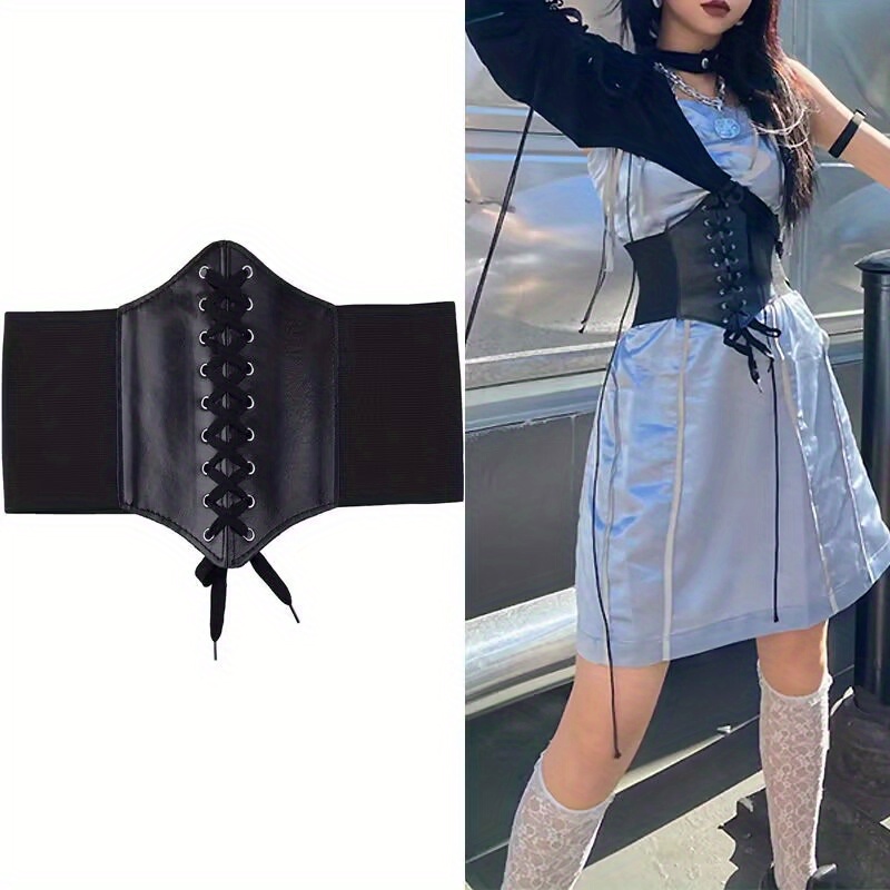 Solid Color Corset Belts Classic Lace Bowknot Wide Waistband - Temu