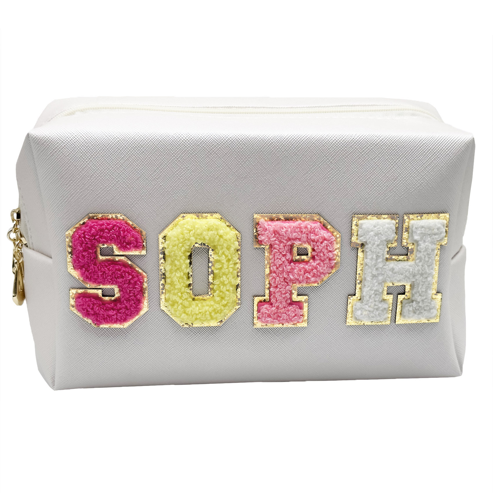 Y1tvei Preppy Patch SKIN White Letter White Cosmetic Toiletry Bag