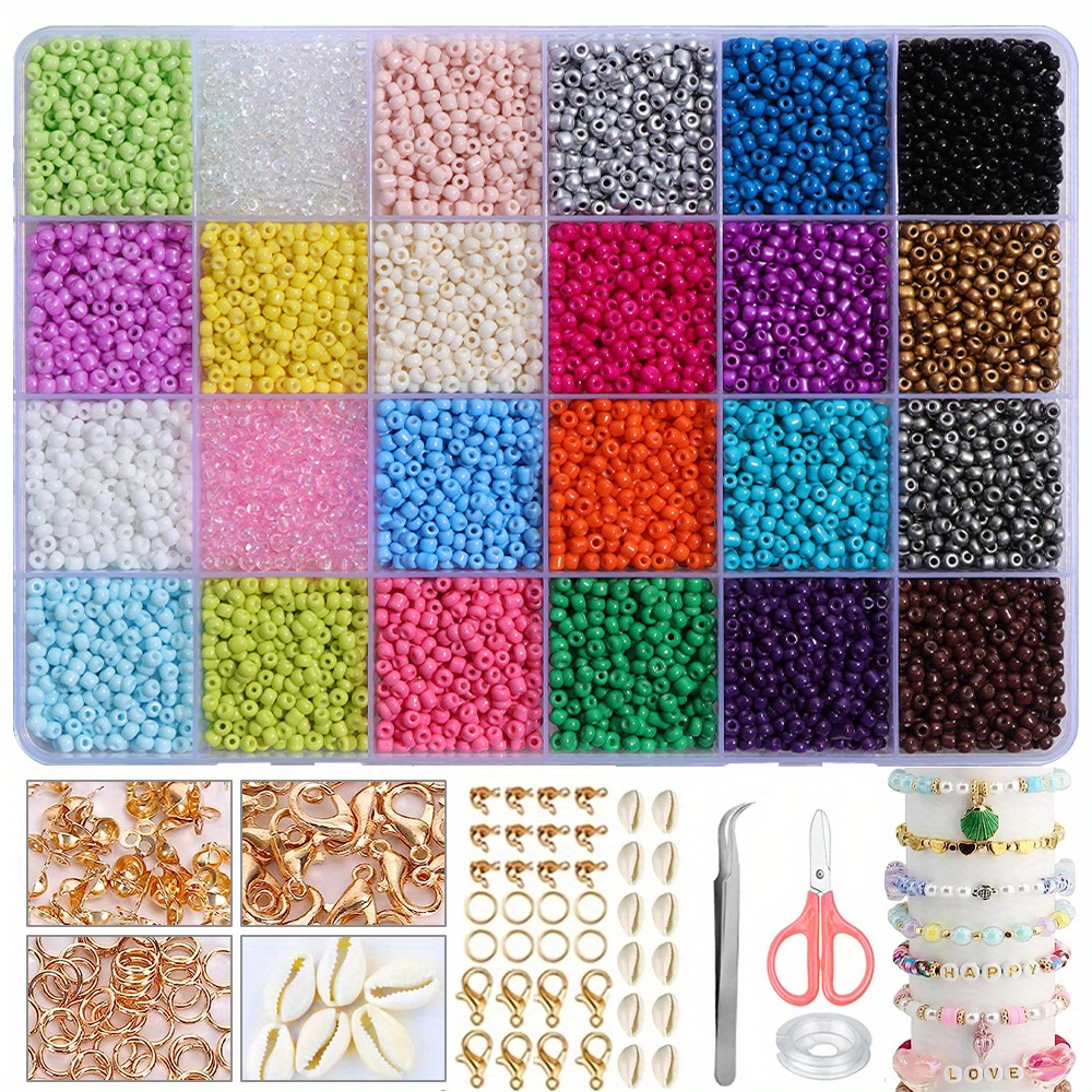 TITSHOP Beads for Threading, 24 Grids, 12000 Pieces, 3 mm Mini Glass Beads,  24 Colours, Beads Set for Jewellery Making, Bracelets, Necklaces, Keyrings  : : Home & Kitchen