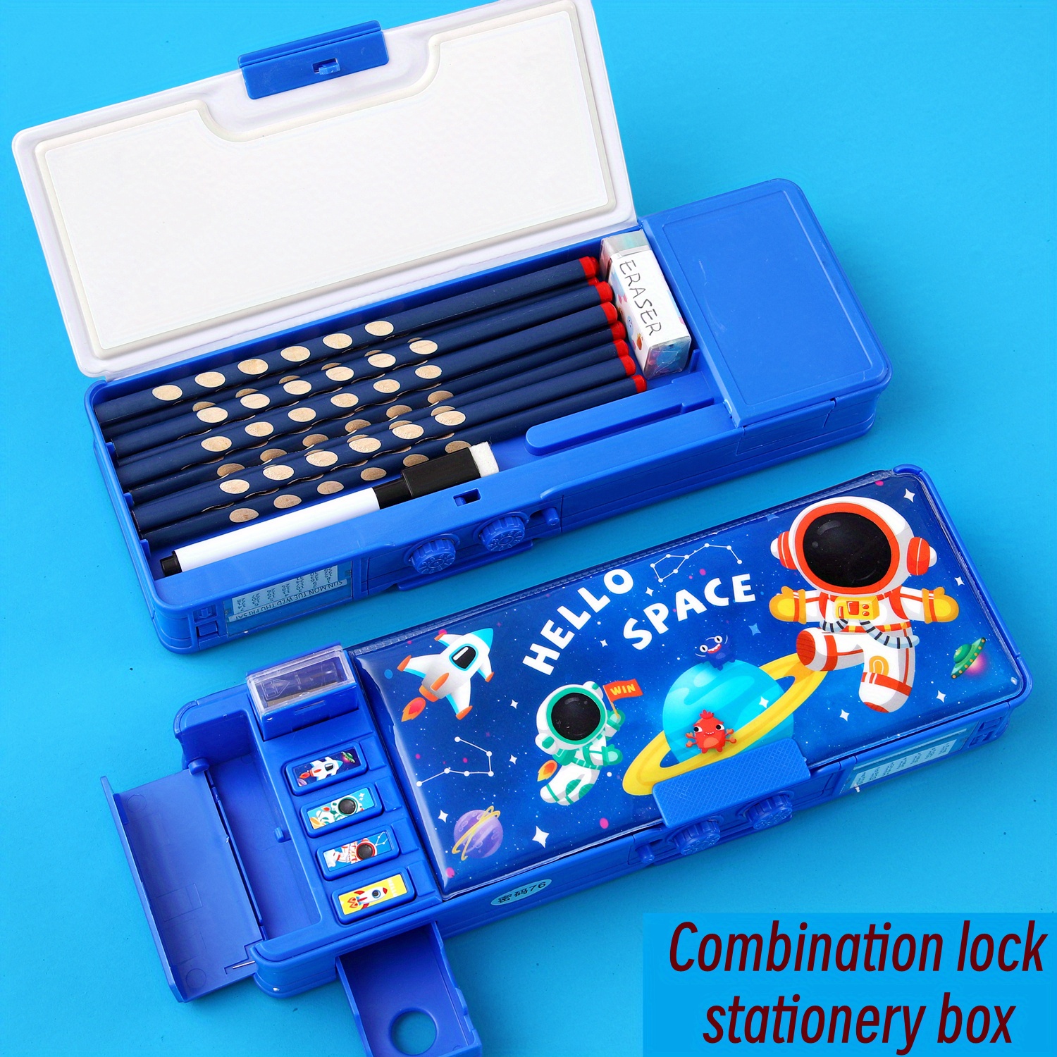 Multifunction Pencil Box With Double Password Lock, Large Capacity Plastic  Stationery Case Combination Lock Pencil Box Organizer For Kids, Girls & Tee