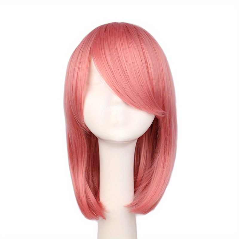 Short Pink Bob Wig Synthetic With Bangs